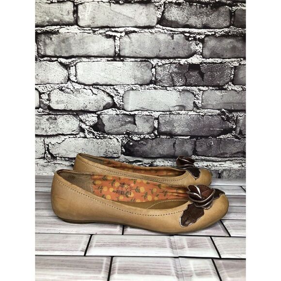 Fossil Brown Tan Leather Rose Floral Slip On Ballet Flats Shoes Women Sz 8.5M US - Picture 7 of 16